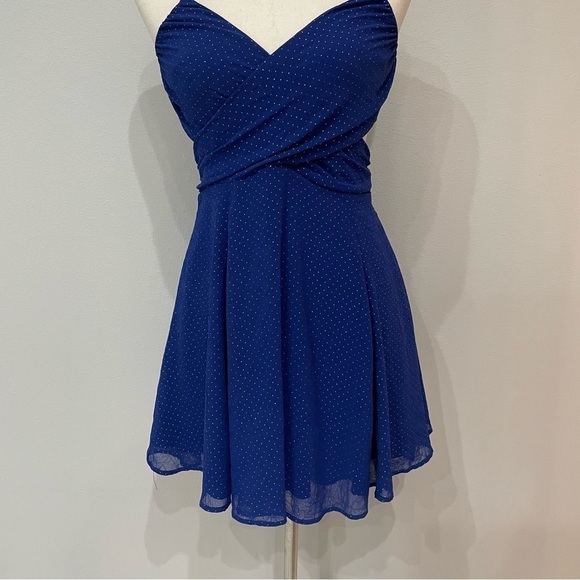LUCY In The Sky Kalene Bow Tie Dress in Blue and Gold Dot Size Small - Picture 3 of 10